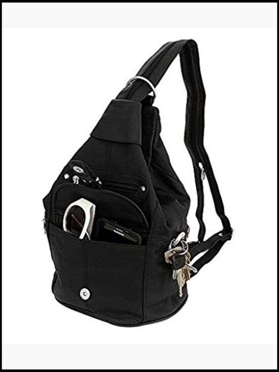 Leather Convertible Sling Backpack Purse 7 Pocket Tear Drop Shoulder Bag main image 7